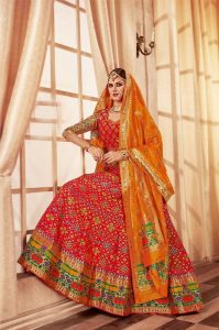 Orange silk lehenga