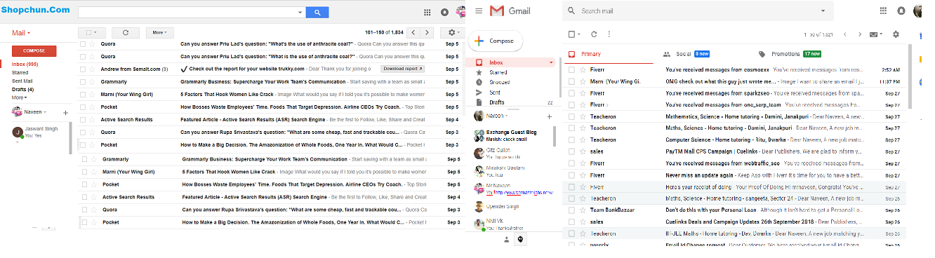 gmail old view vs new view